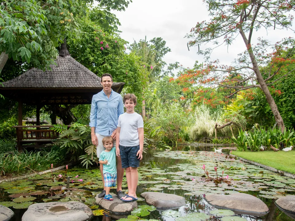 Family portrait in a tropical garden