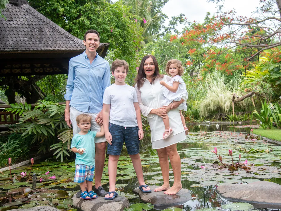 Family portrait in a tropical garden