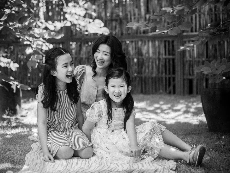 Family portrait in tropical greenery