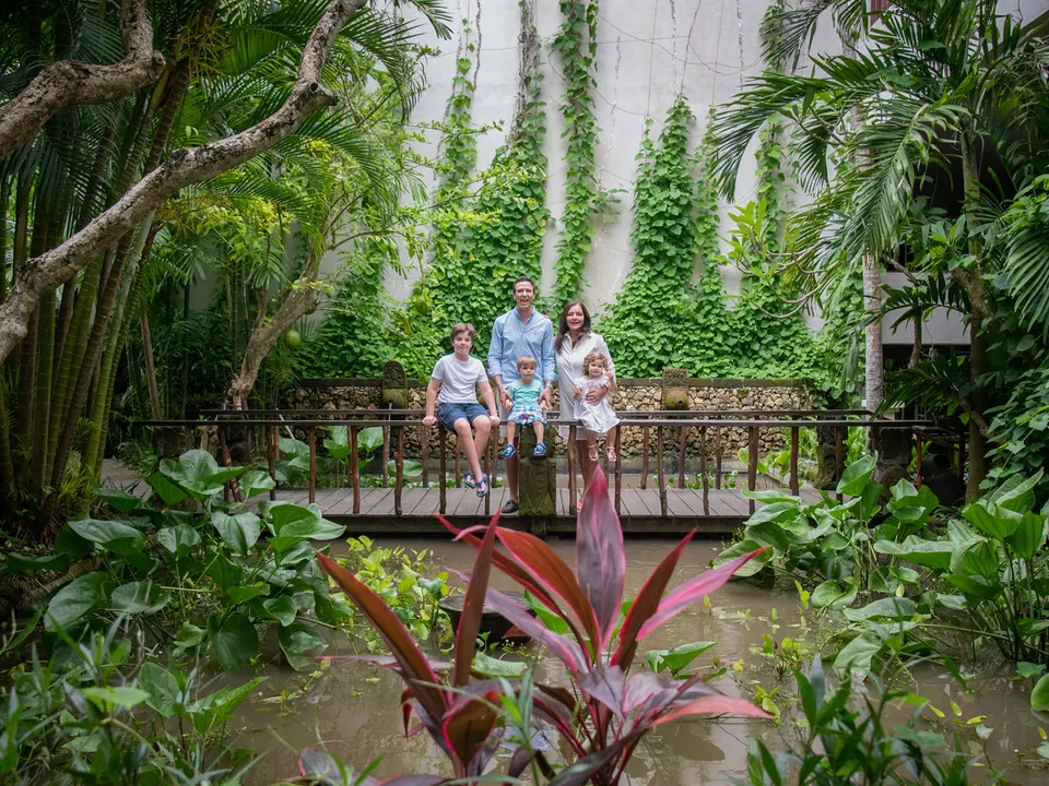 Family portrait in a tropical garden