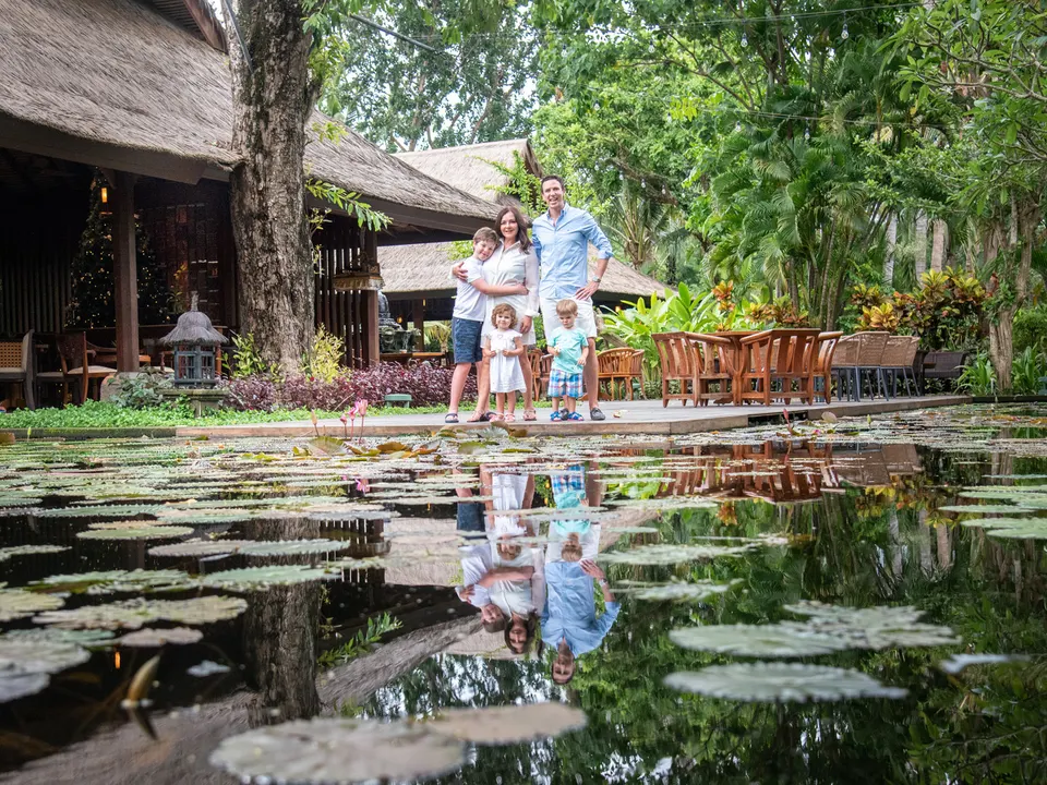 Family portrait in a tropical garden