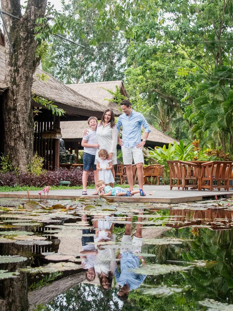 Family portrait in a tropical garden