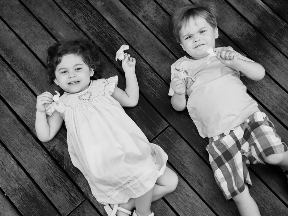 Children together in a tropical garden